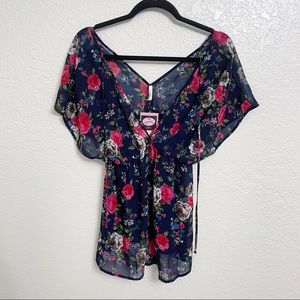 DNA Couture NWT Blue Floral Tie Back Blouse